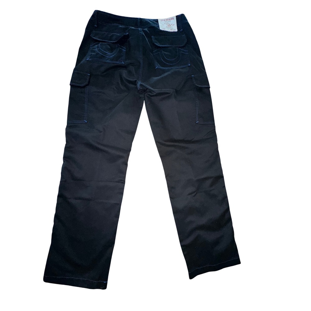 True Religion Mens Black Cargo Pants Blue Contrast Stitch Straight Leg Size 34 - Picture 7 of 11